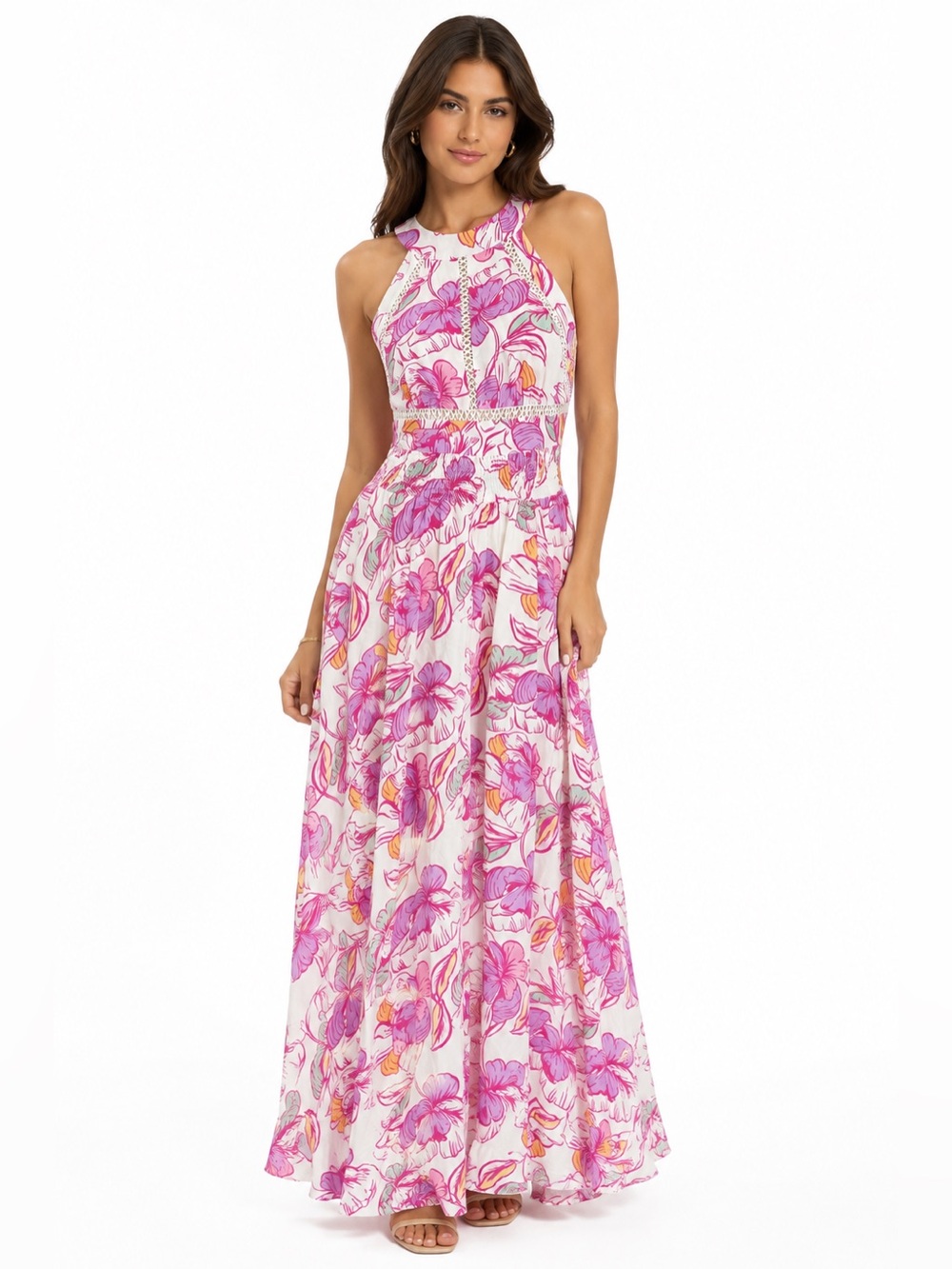 ANTHROPOLOGIE ABEL THE LABEL FLORAL HALTER OPEN BACK MAXI DRESS SIZE LARGE